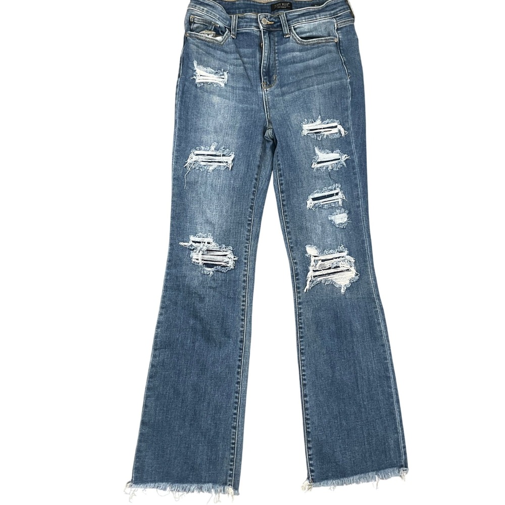 Judy Blue Jeans Women 9/29 Blue‎ JB82484MD Bootcut Distressed Frayed Hem Denim